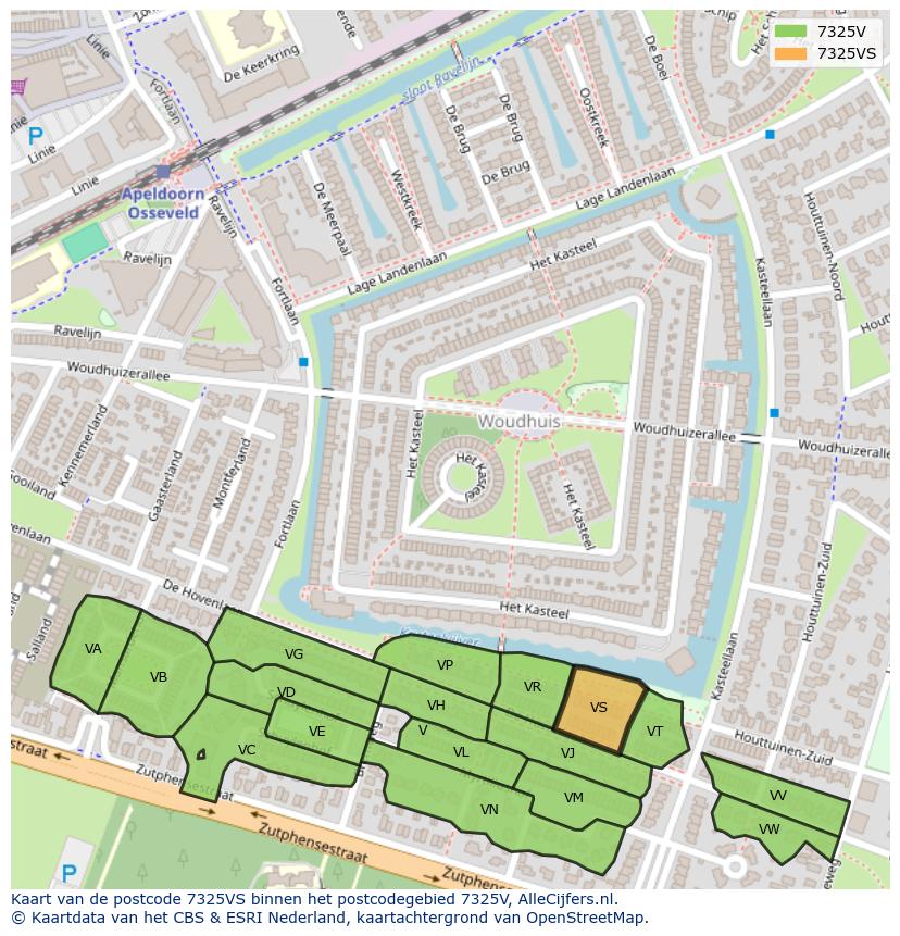 Afbeelding van het postcodegebied 7325 VS op de kaart.