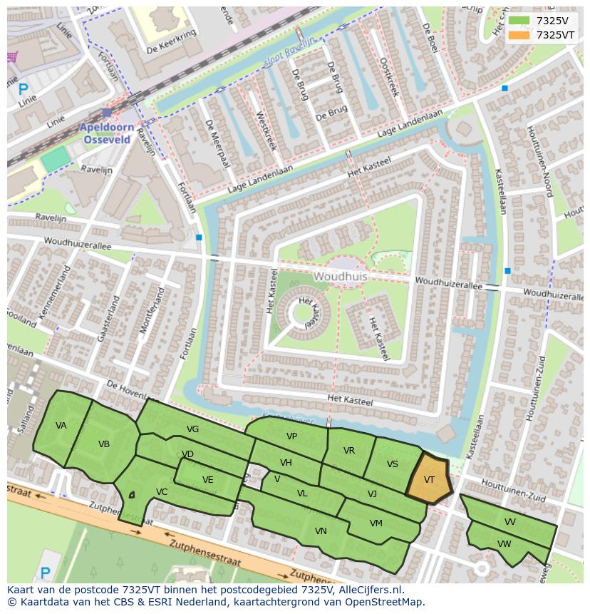 Afbeelding van het postcodegebied 7325 VT op de kaart.