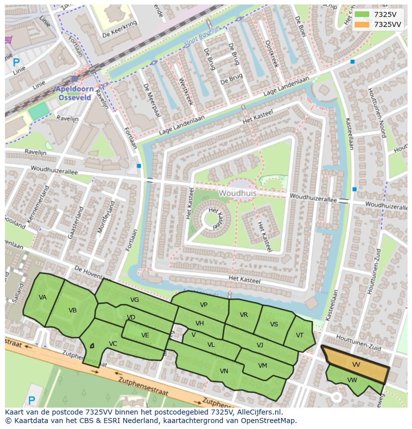 Afbeelding van het postcodegebied 7325 VV op de kaart.