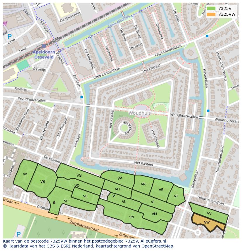 Afbeelding van het postcodegebied 7325 VW op de kaart.