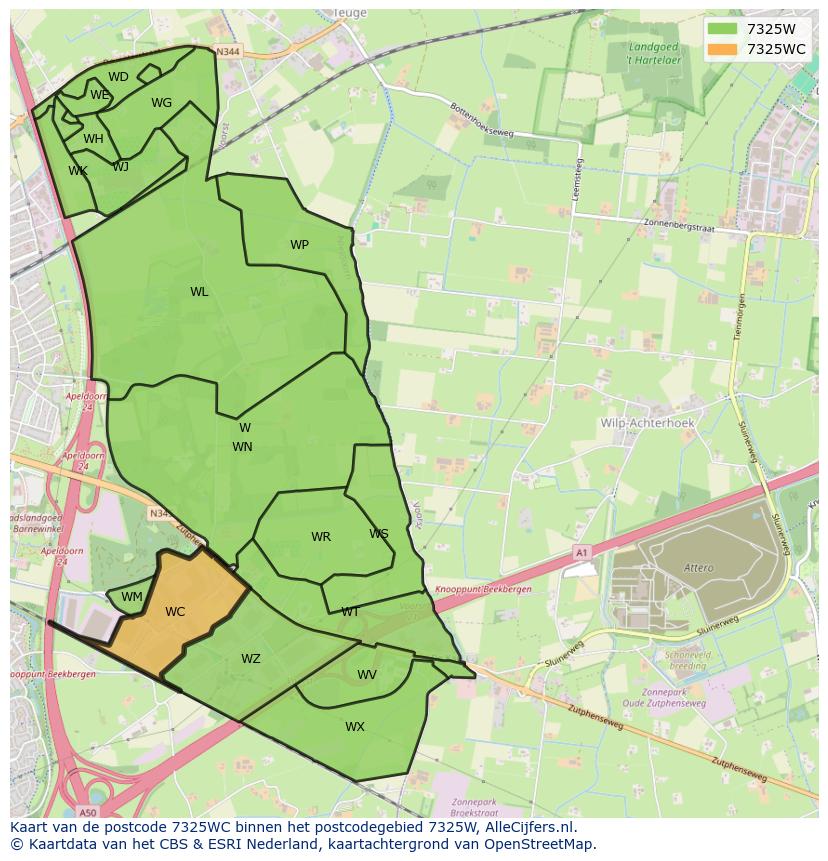 Afbeelding van het postcodegebied 7325 WC op de kaart.