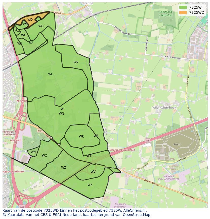 Afbeelding van het postcodegebied 7325 WD op de kaart.
