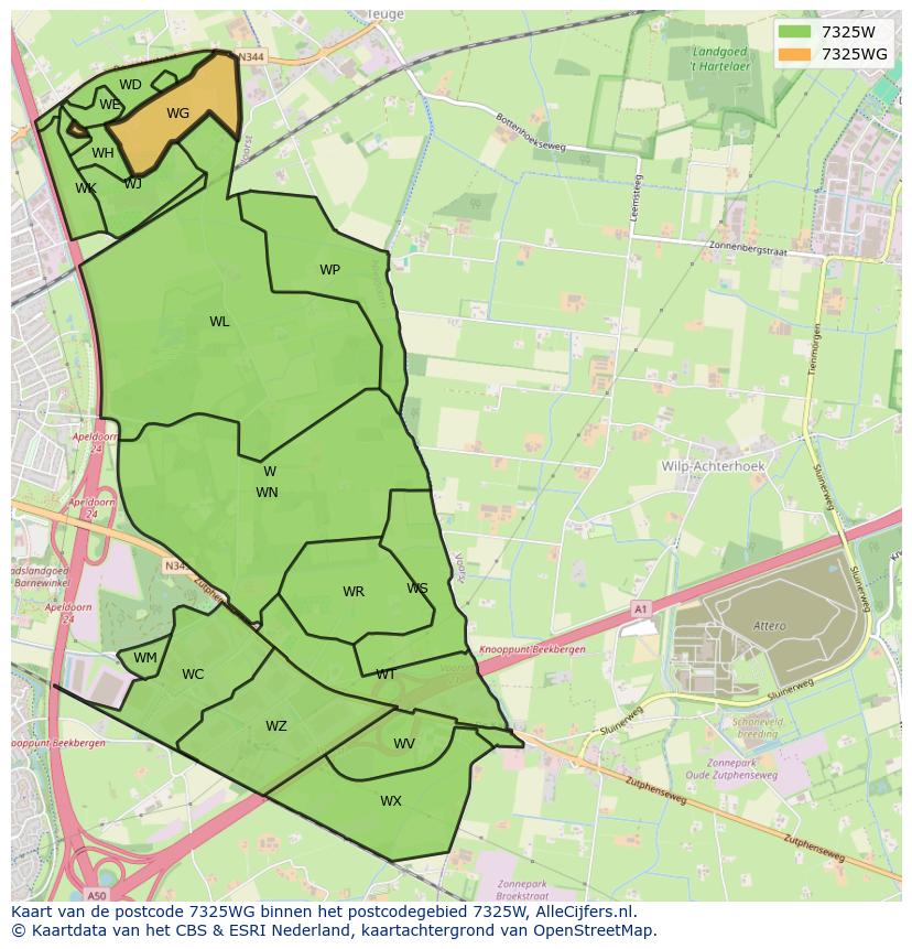 Afbeelding van het postcodegebied 7325 WG op de kaart.