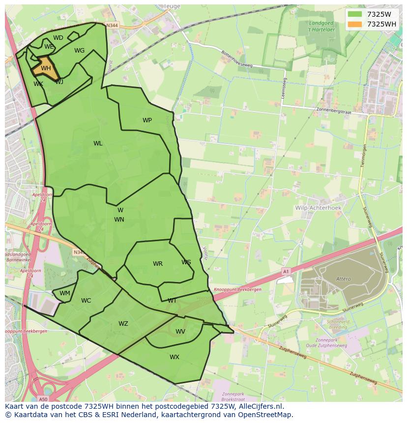 Afbeelding van het postcodegebied 7325 WH op de kaart.