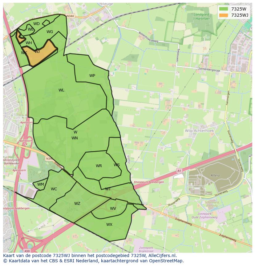 Afbeelding van het postcodegebied 7325 WJ op de kaart.