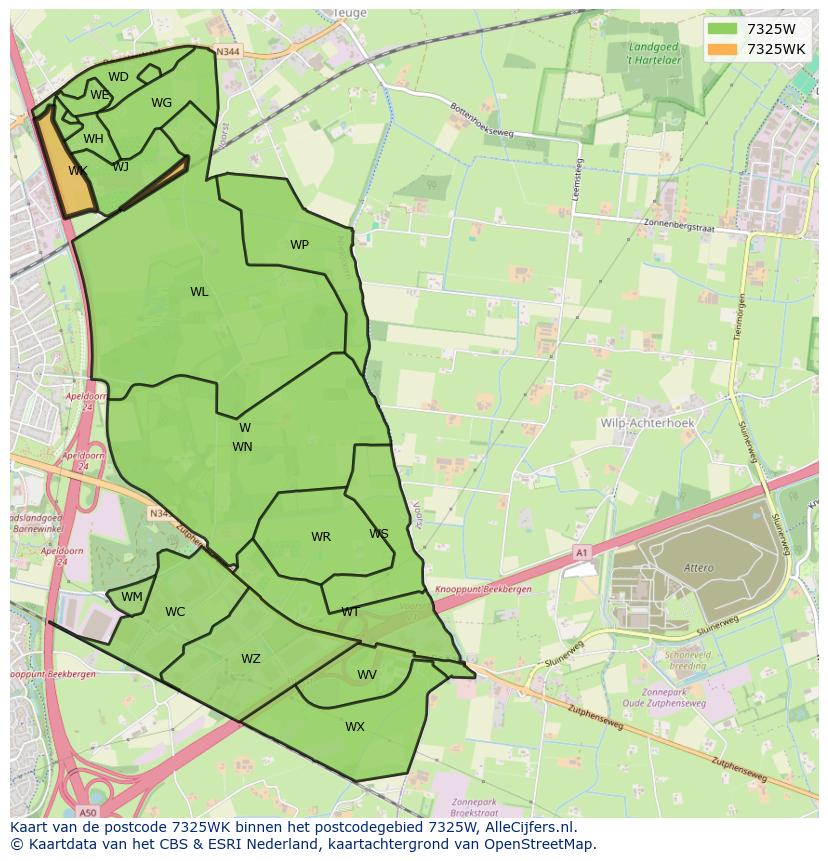 Afbeelding van het postcodegebied 7325 WK op de kaart.