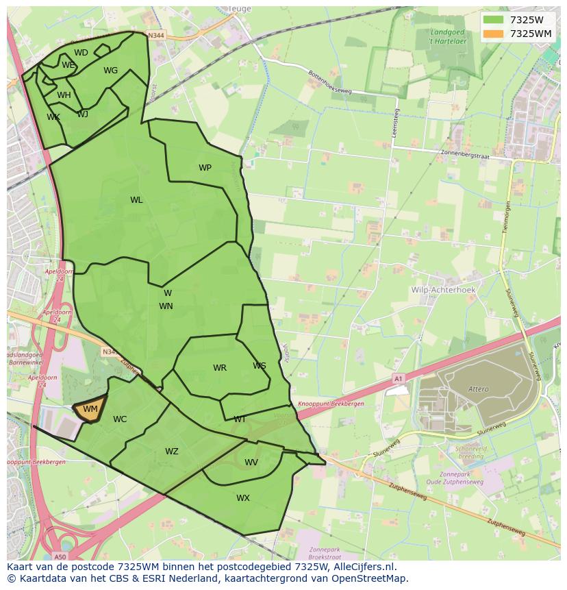 Afbeelding van het postcodegebied 7325 WM op de kaart.