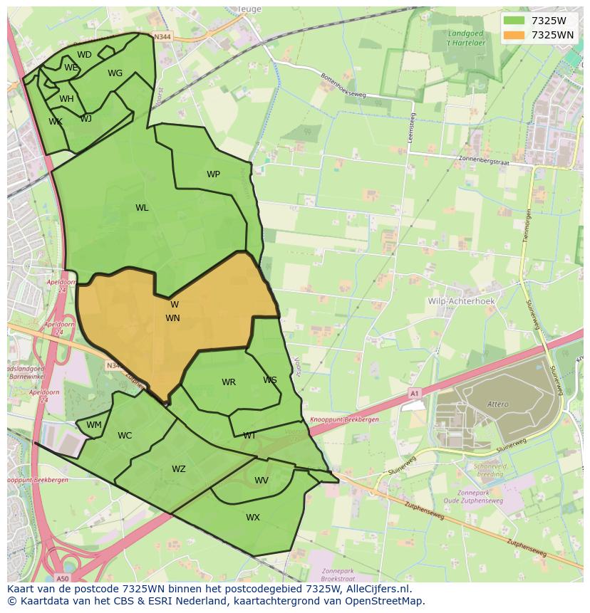 Afbeelding van het postcodegebied 7325 WN op de kaart.