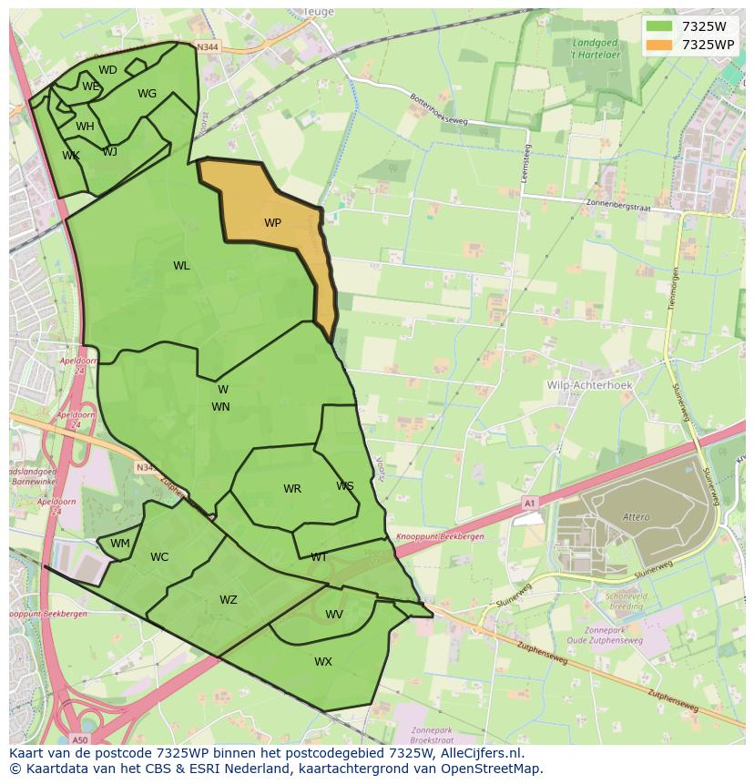 Afbeelding van het postcodegebied 7325 WP op de kaart.