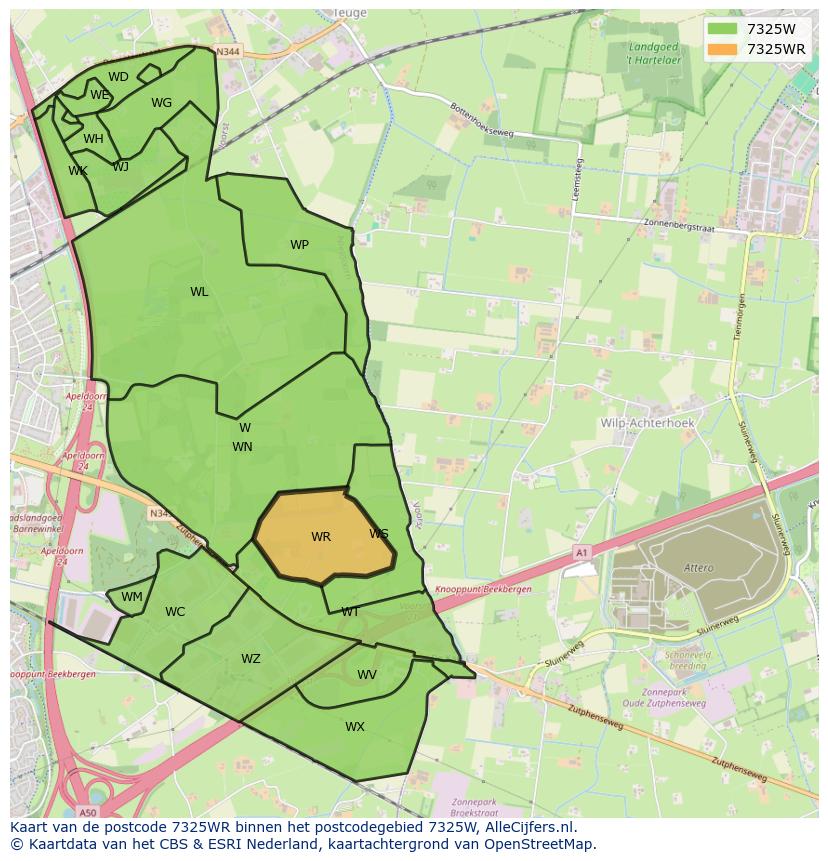 Afbeelding van het postcodegebied 7325 WR op de kaart.