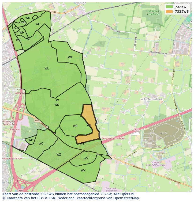 Afbeelding van het postcodegebied 7325 WS op de kaart.