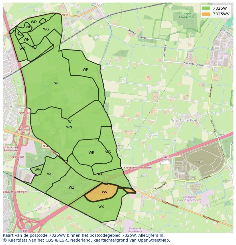 Afbeelding van het postcodegebied 7325 WV op de kaart.