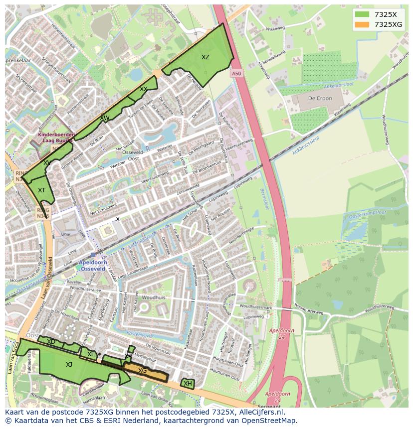 Afbeelding van het postcodegebied 7325 XG op de kaart.