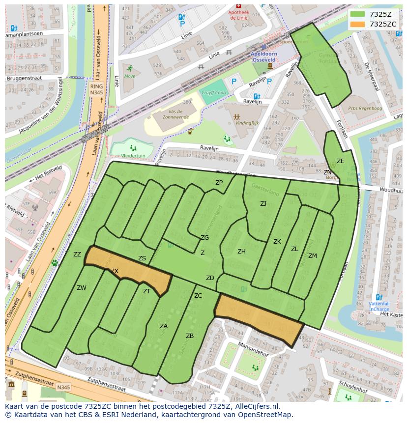 Afbeelding van het postcodegebied 7325 ZC op de kaart.