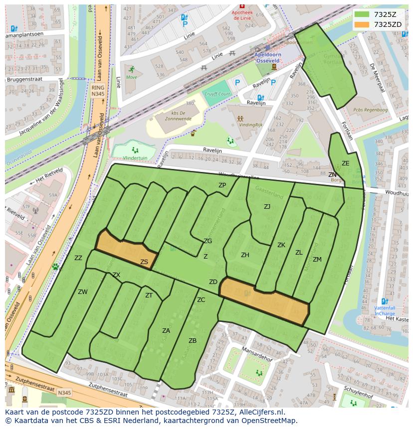 Afbeelding van het postcodegebied 7325 ZD op de kaart.