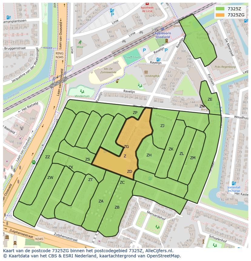 Afbeelding van het postcodegebied 7325 ZG op de kaart.