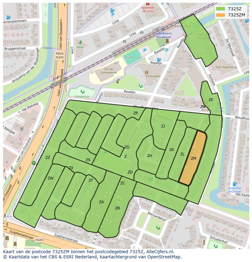 Afbeelding van het postcodegebied 7325 ZM op de kaart.