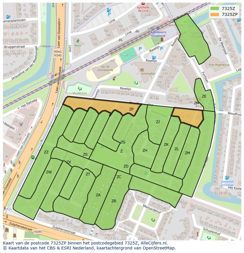 Afbeelding van het postcodegebied 7325 ZP op de kaart.