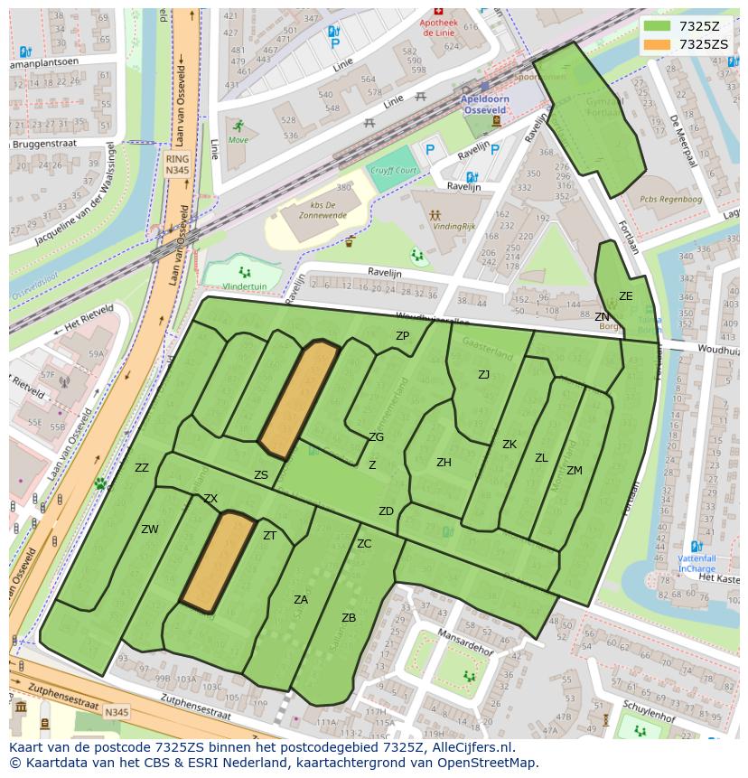 Afbeelding van het postcodegebied 7325 ZS op de kaart.