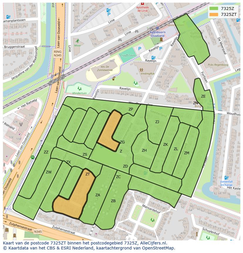 Afbeelding van het postcodegebied 7325 ZT op de kaart.