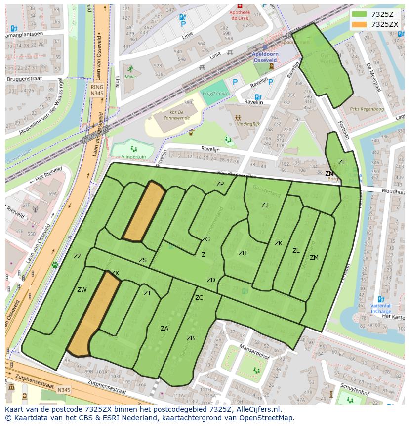 Afbeelding van het postcodegebied 7325 ZX op de kaart.