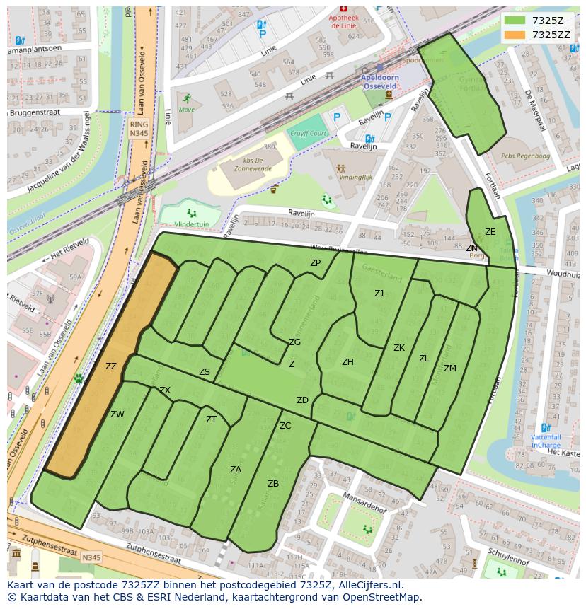 Afbeelding van het postcodegebied 7325 ZZ op de kaart.