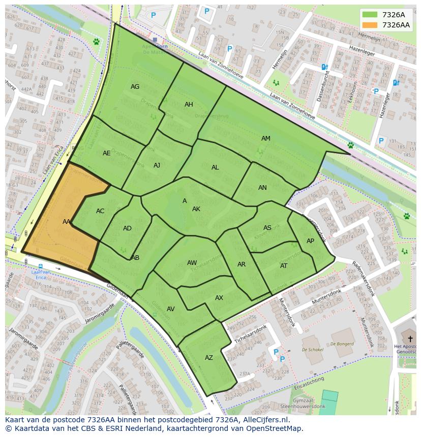 Afbeelding van het postcodegebied 7326 AA op de kaart.