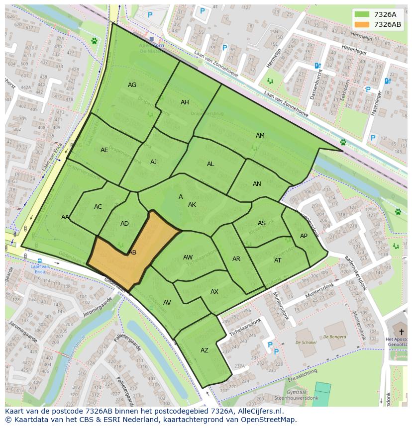 Afbeelding van het postcodegebied 7326 AB op de kaart.