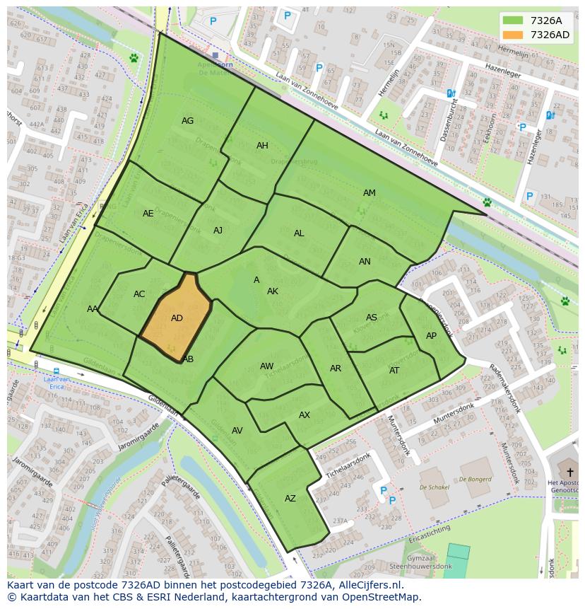 Afbeelding van het postcodegebied 7326 AD op de kaart.