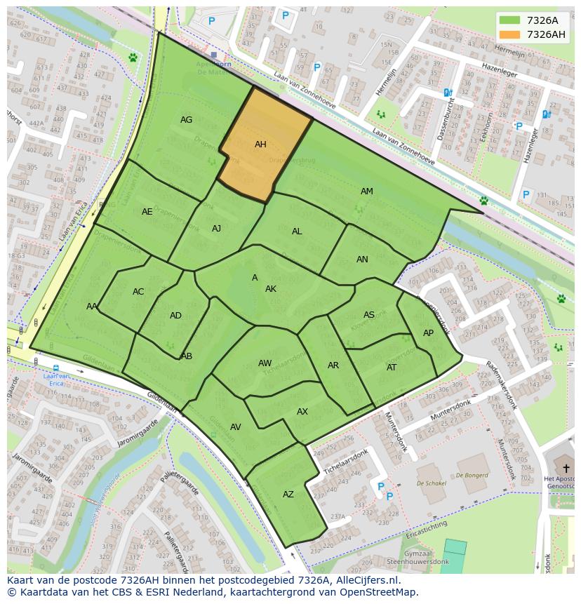 Afbeelding van het postcodegebied 7326 AH op de kaart.