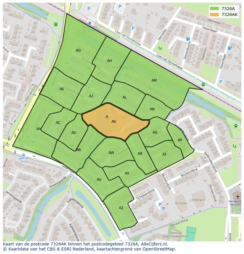 Afbeelding van het postcodegebied 7326 AK op de kaart.