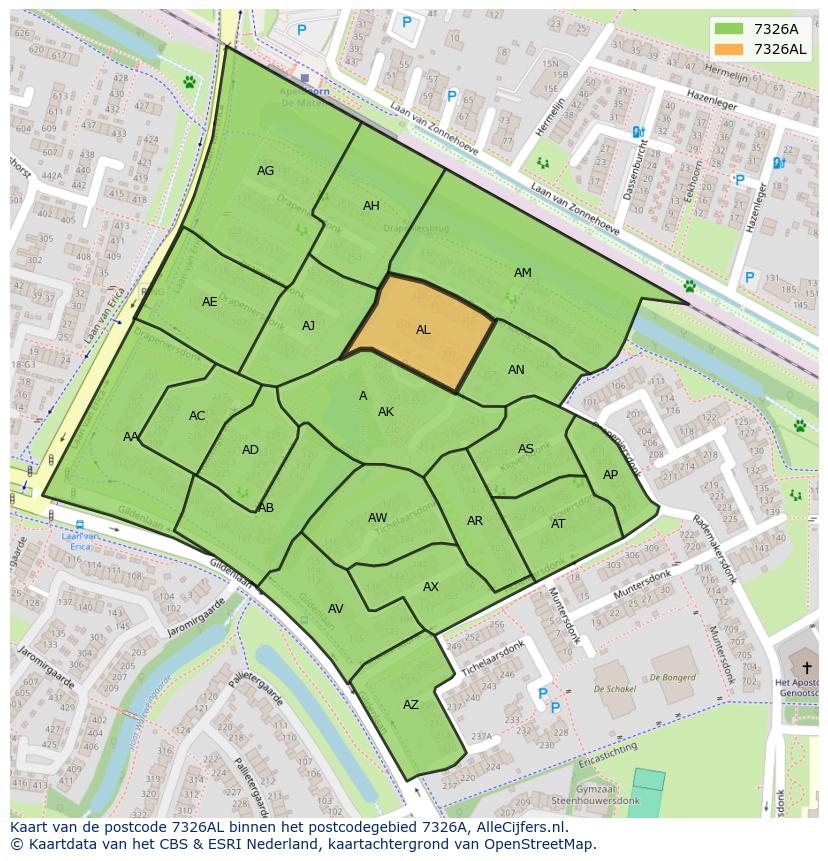 Afbeelding van het postcodegebied 7326 AL op de kaart.