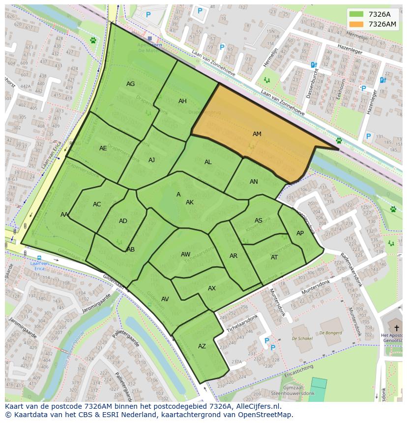 Afbeelding van het postcodegebied 7326 AM op de kaart.