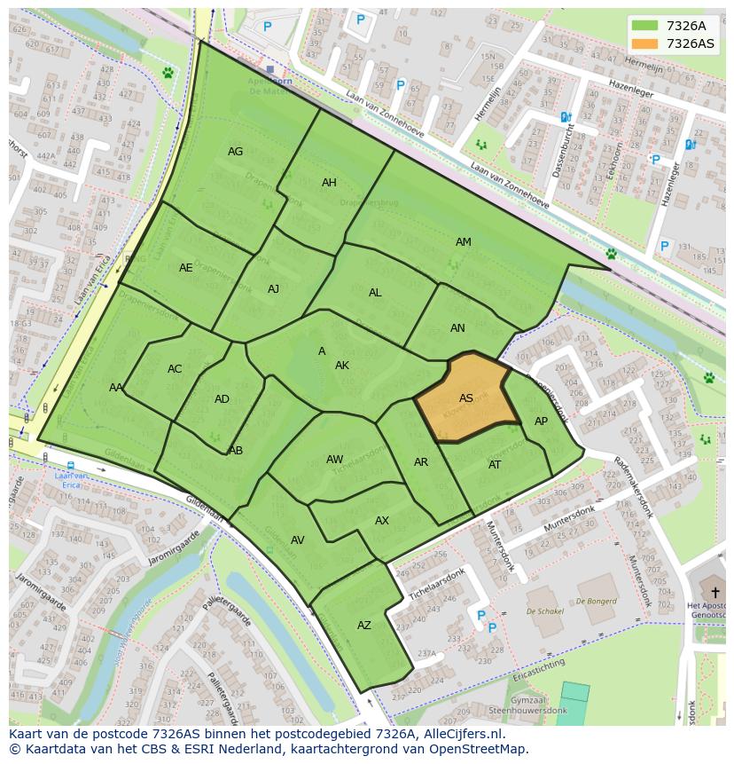 Afbeelding van het postcodegebied 7326 AS op de kaart.