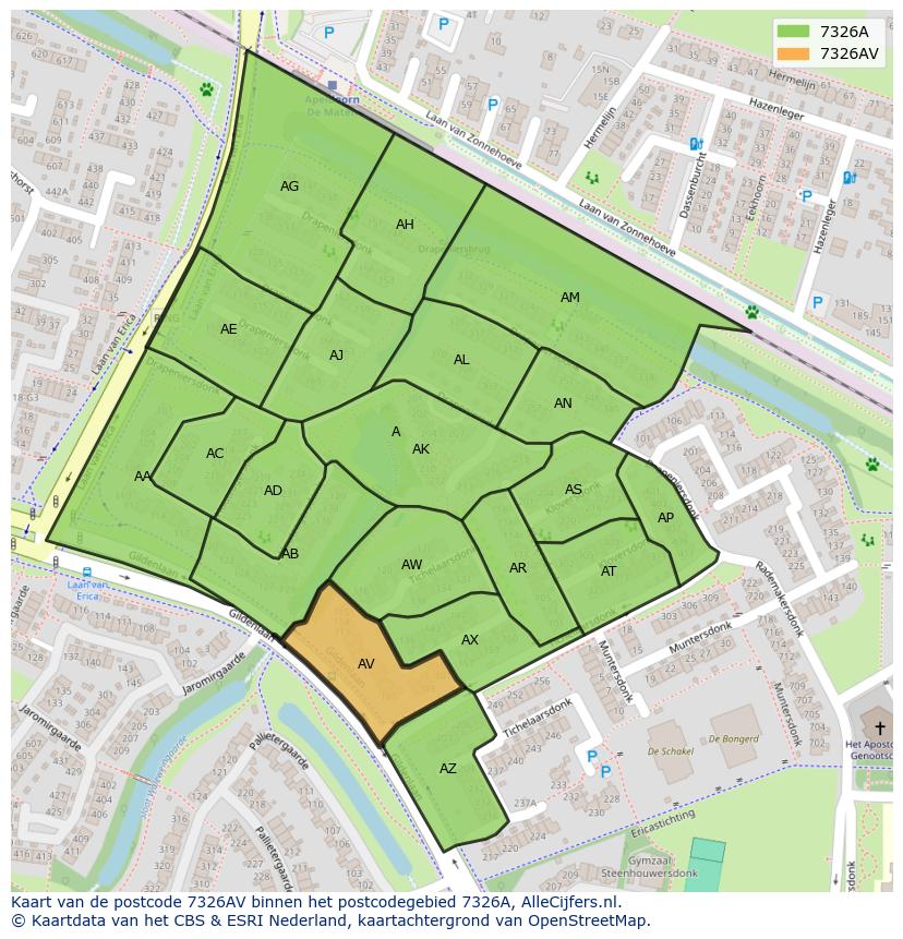 Afbeelding van het postcodegebied 7326 AV op de kaart.