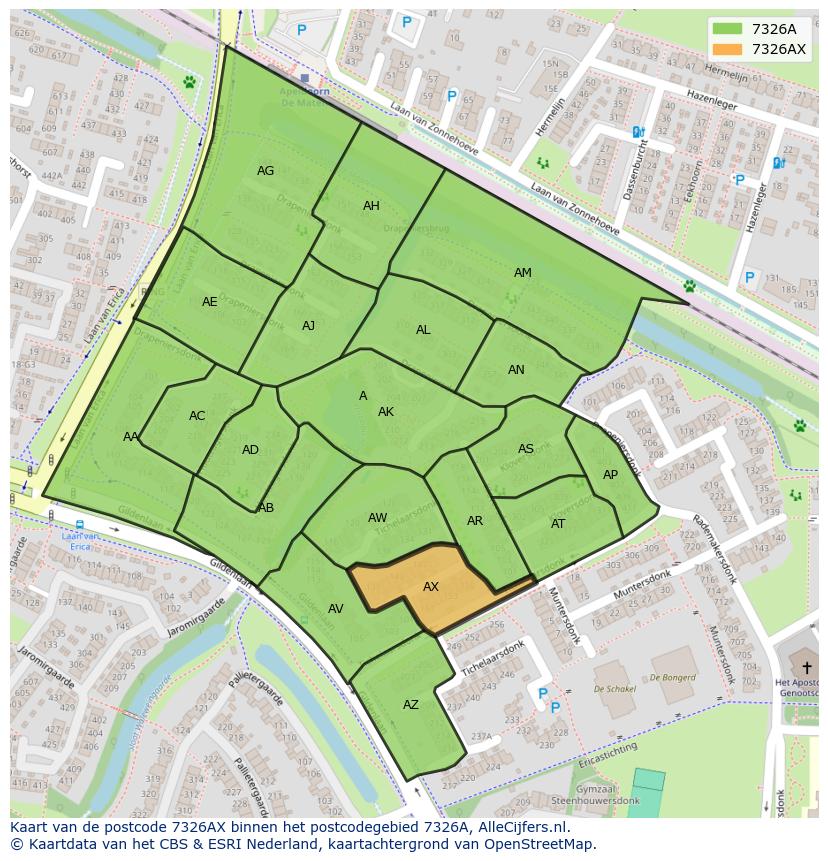 Afbeelding van het postcodegebied 7326 AX op de kaart.