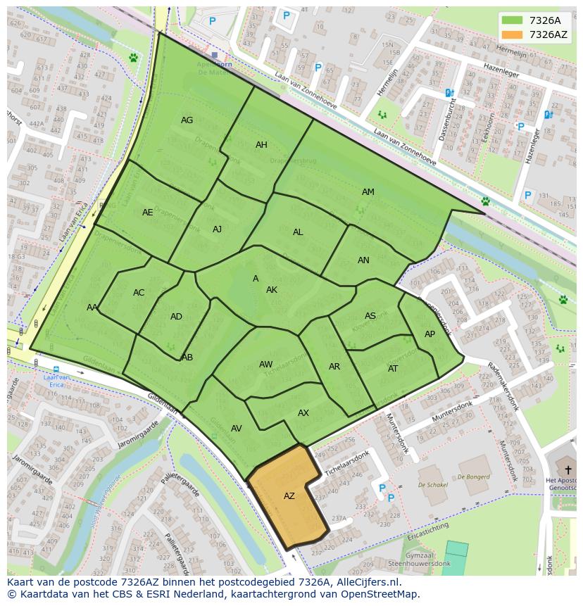 Afbeelding van het postcodegebied 7326 AZ op de kaart.