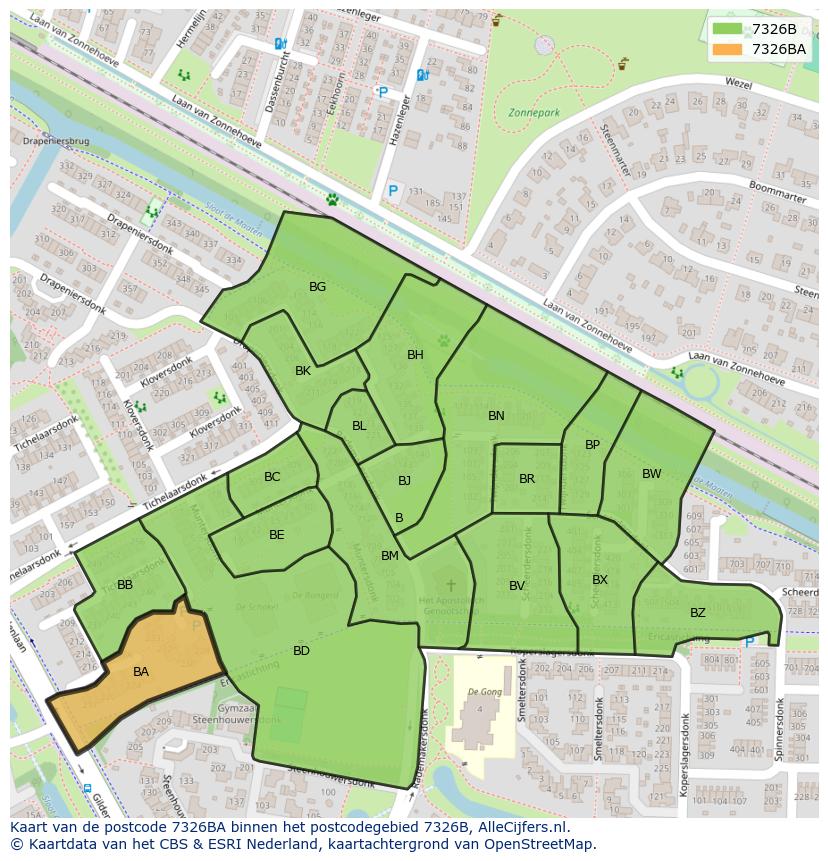 Afbeelding van het postcodegebied 7326 BA op de kaart.