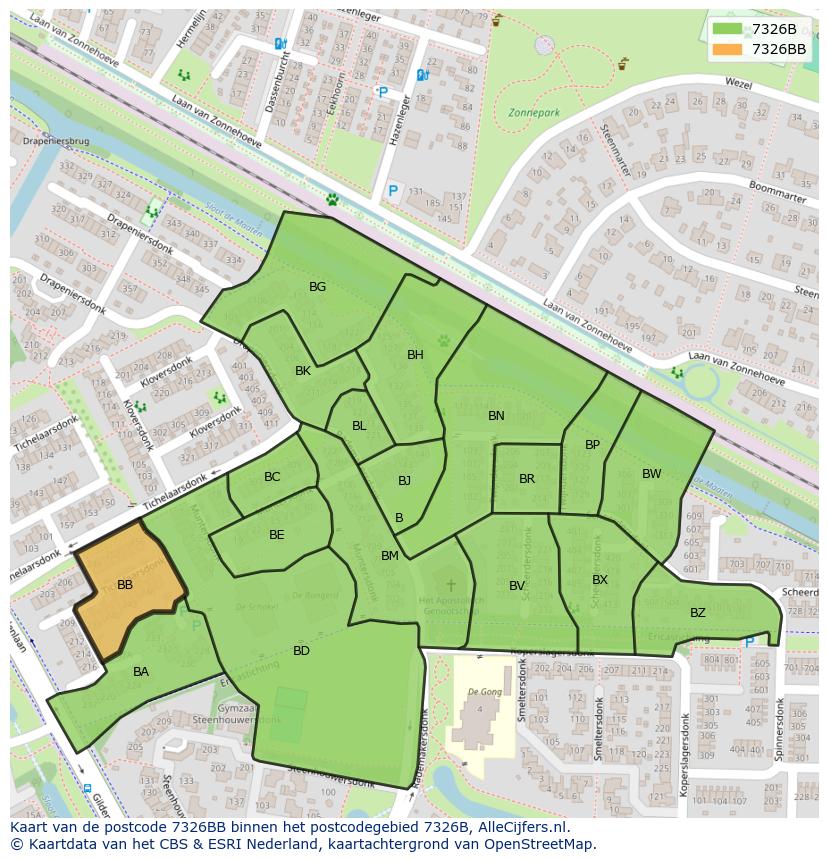 Afbeelding van het postcodegebied 7326 BB op de kaart.