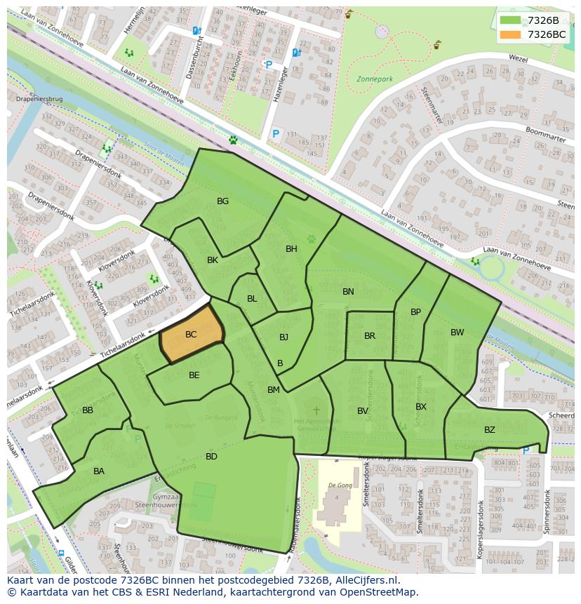 Afbeelding van het postcodegebied 7326 BC op de kaart.