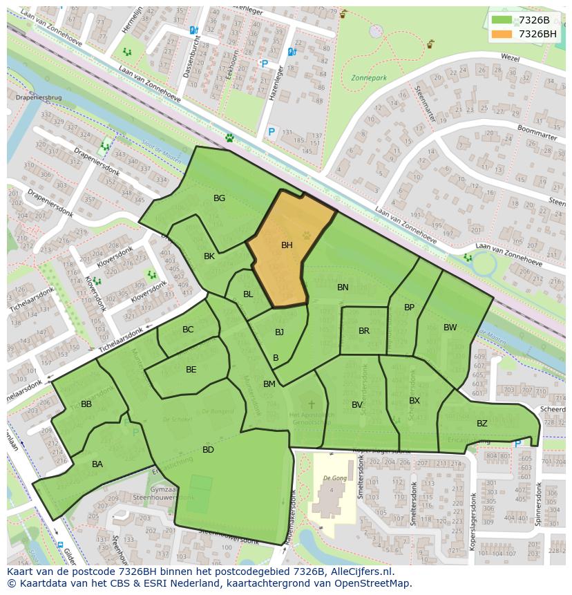 Afbeelding van het postcodegebied 7326 BH op de kaart.