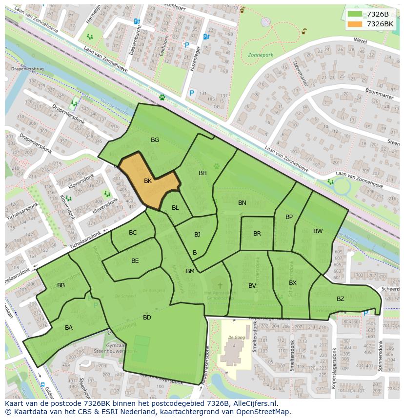 Afbeelding van het postcodegebied 7326 BK op de kaart.