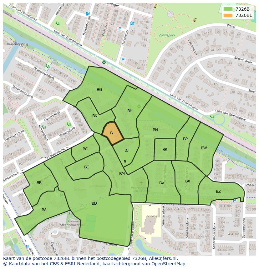Afbeelding van het postcodegebied 7326 BL op de kaart.