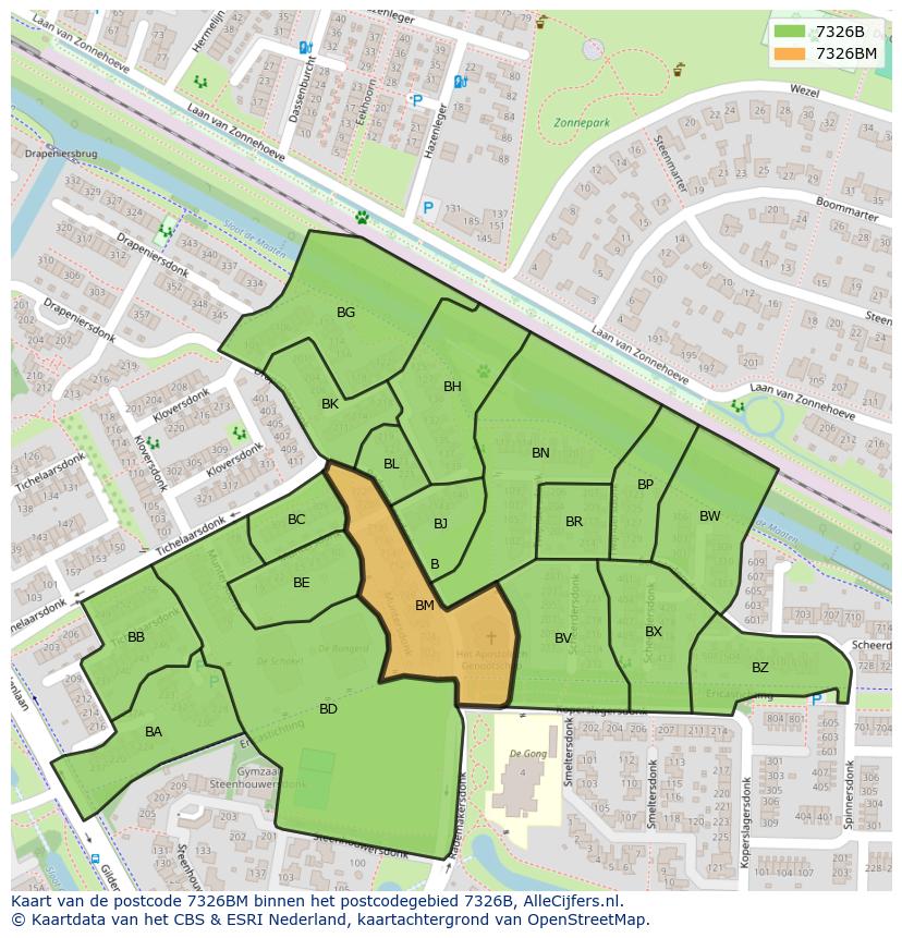 Afbeelding van het postcodegebied 7326 BM op de kaart.