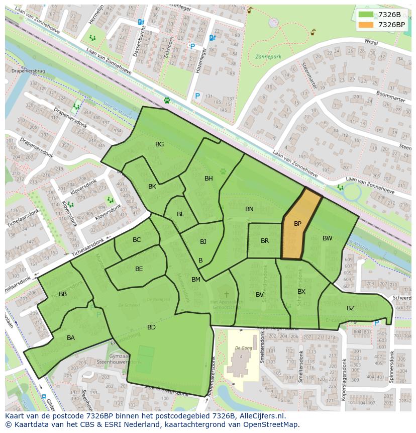 Afbeelding van het postcodegebied 7326 BP op de kaart.