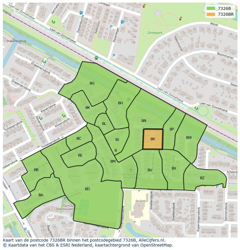 Afbeelding van het postcodegebied 7326 BR op de kaart.