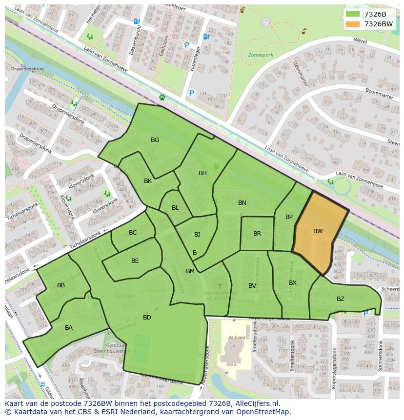 Afbeelding van het postcodegebied 7326 BW op de kaart.