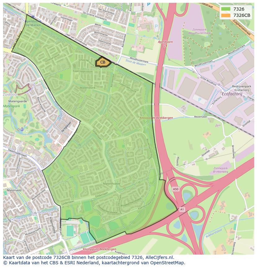 Afbeelding van het postcodegebied 7326 CB op de kaart.