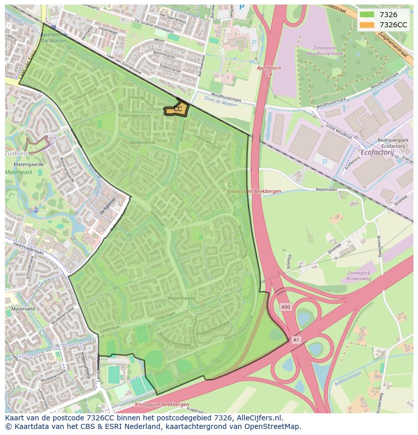 Afbeelding van het postcodegebied 7326 CC op de kaart.