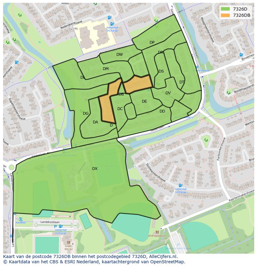 Afbeelding van het postcodegebied 7326 DB op de kaart.